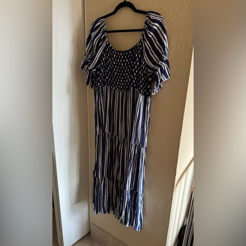 Suzanne Betro Navy and White Maxi Dress